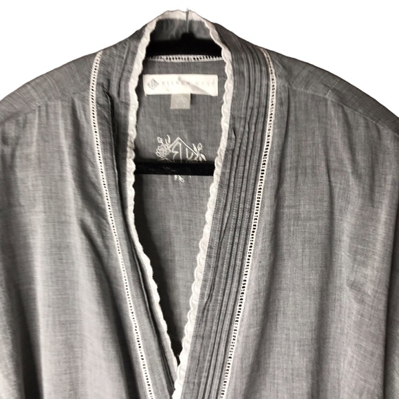 Large Eileen West Bathrobe Robe Sleepwear Lounge Cotton Lace Grey L/XL Bath - Picture 3 of 11